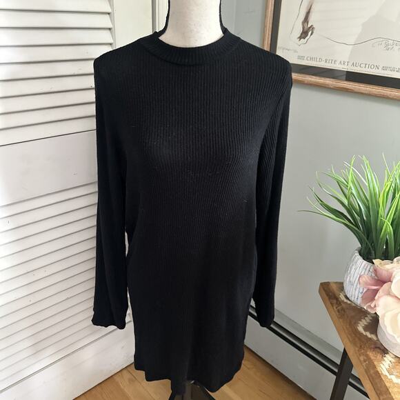 REFORMATION Sweater Dress Womens Medium Black Long Sleeve Shift Ribbed Knit - Picture 2 of 12